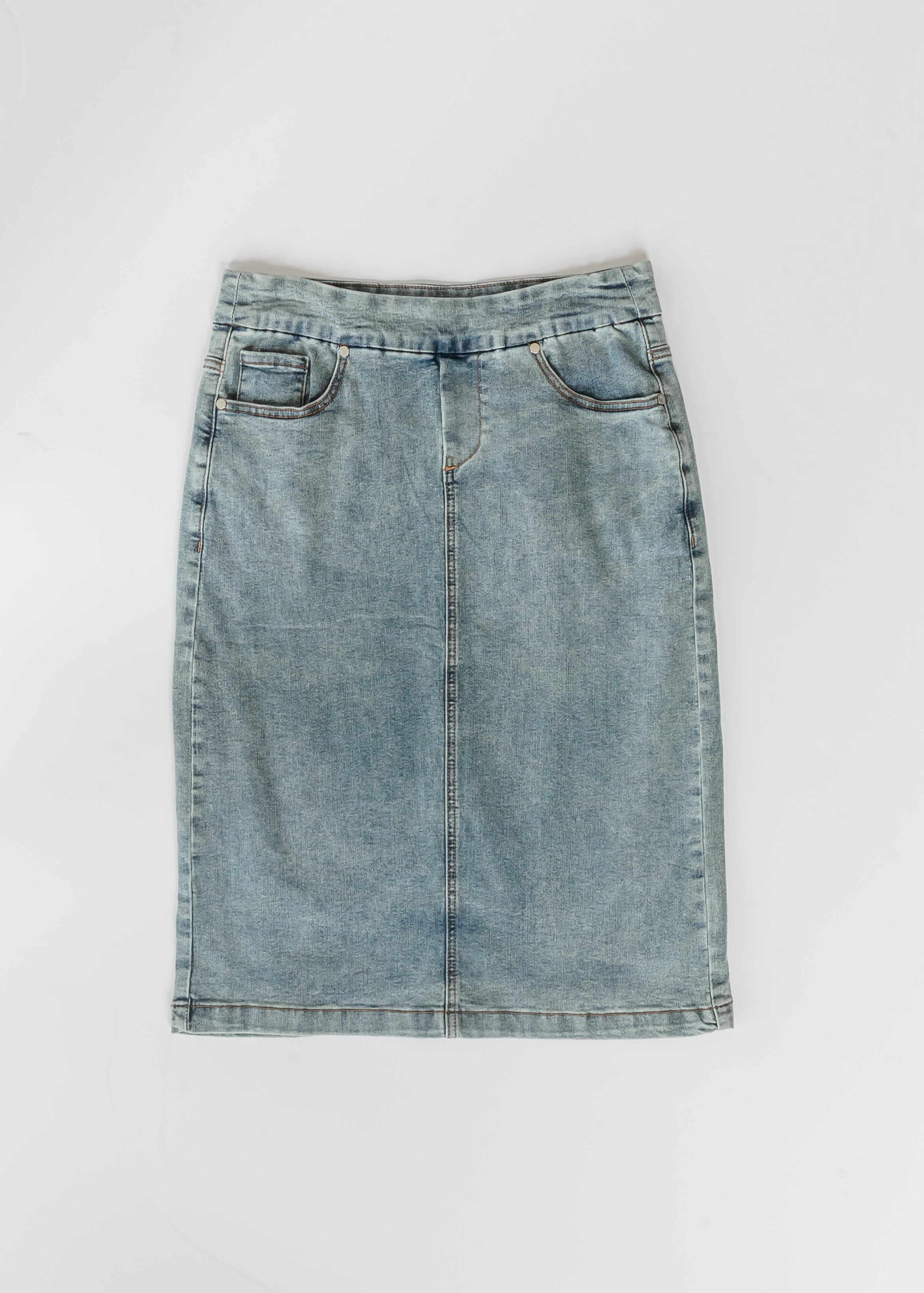 Sandra Classic Wash Midi Denim Skirt