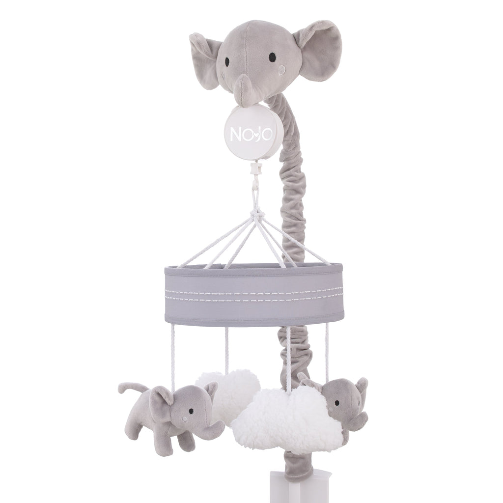 Plush Elephant Gray and White Puffy Clouds Musical Mobile