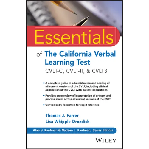Essentials of the California Verbal Learning Test: Cvlt-C, Cvlt-2, & Cvlt3 - Paperback