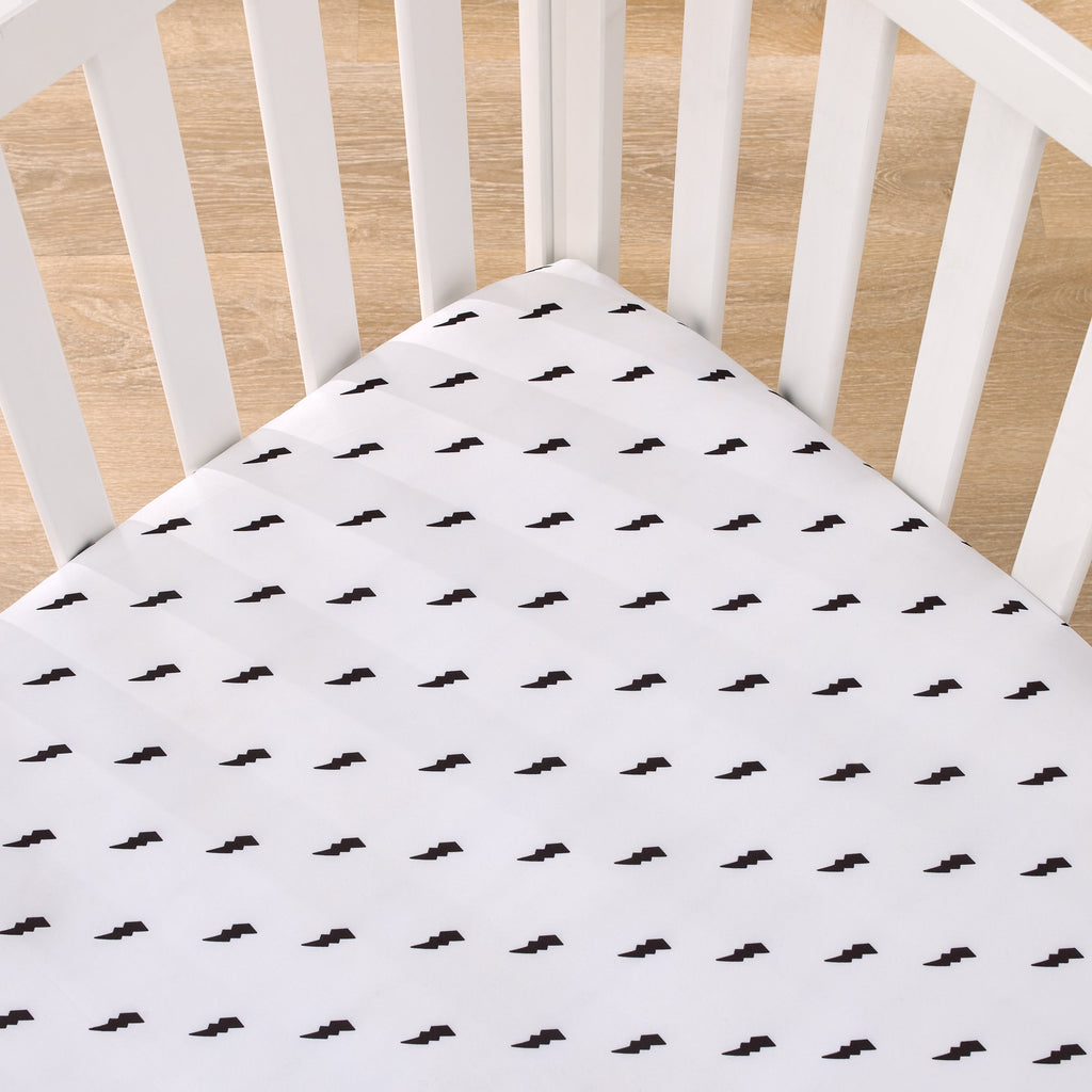 NoJo Lightning Bolt Black and White Nursery Fitted Crib Sheet