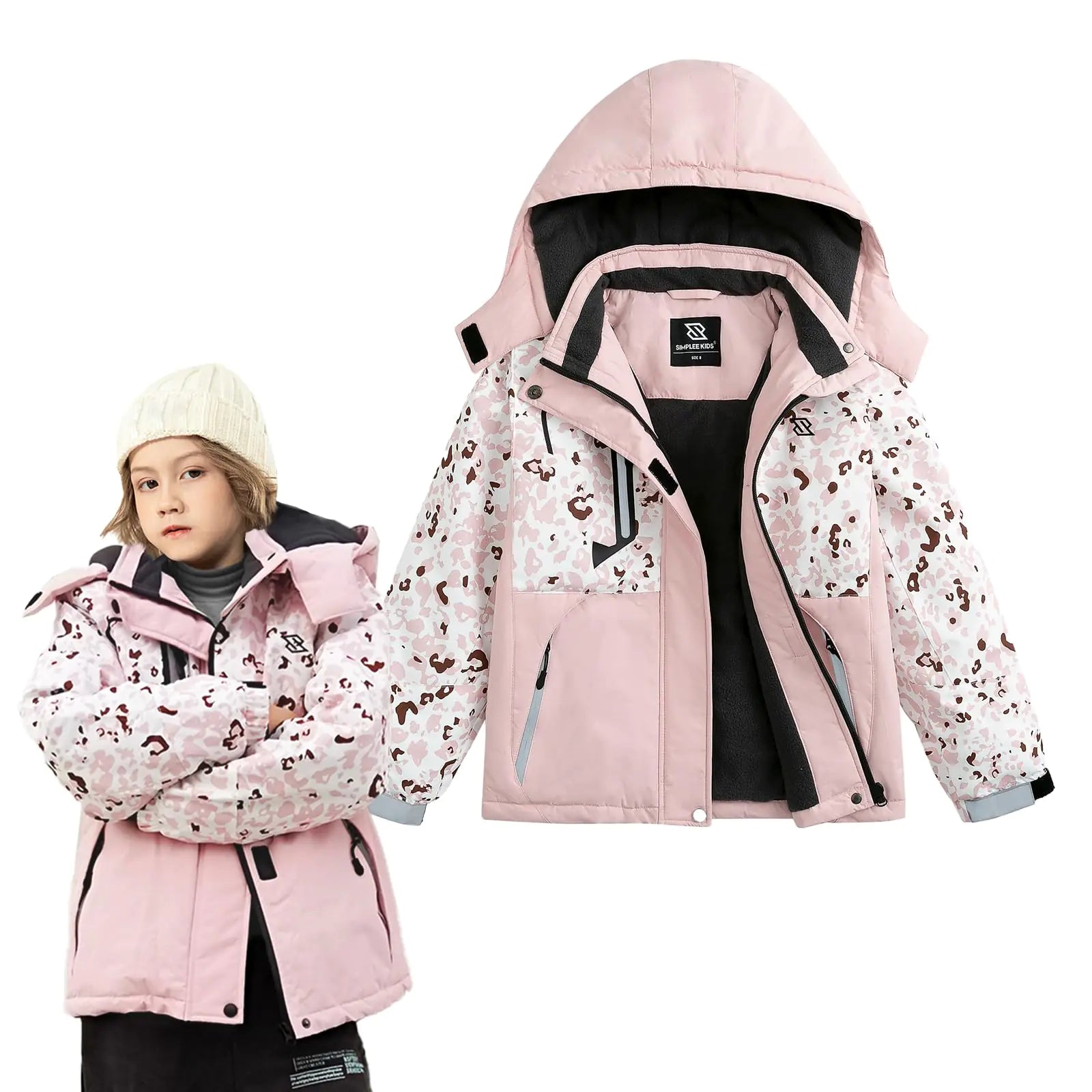 Simplee kids Girls Waterproof Ski Snow Jacket Fleece Raincoat Colorful Winter Coat Warm Hooded - # GIAA21210012