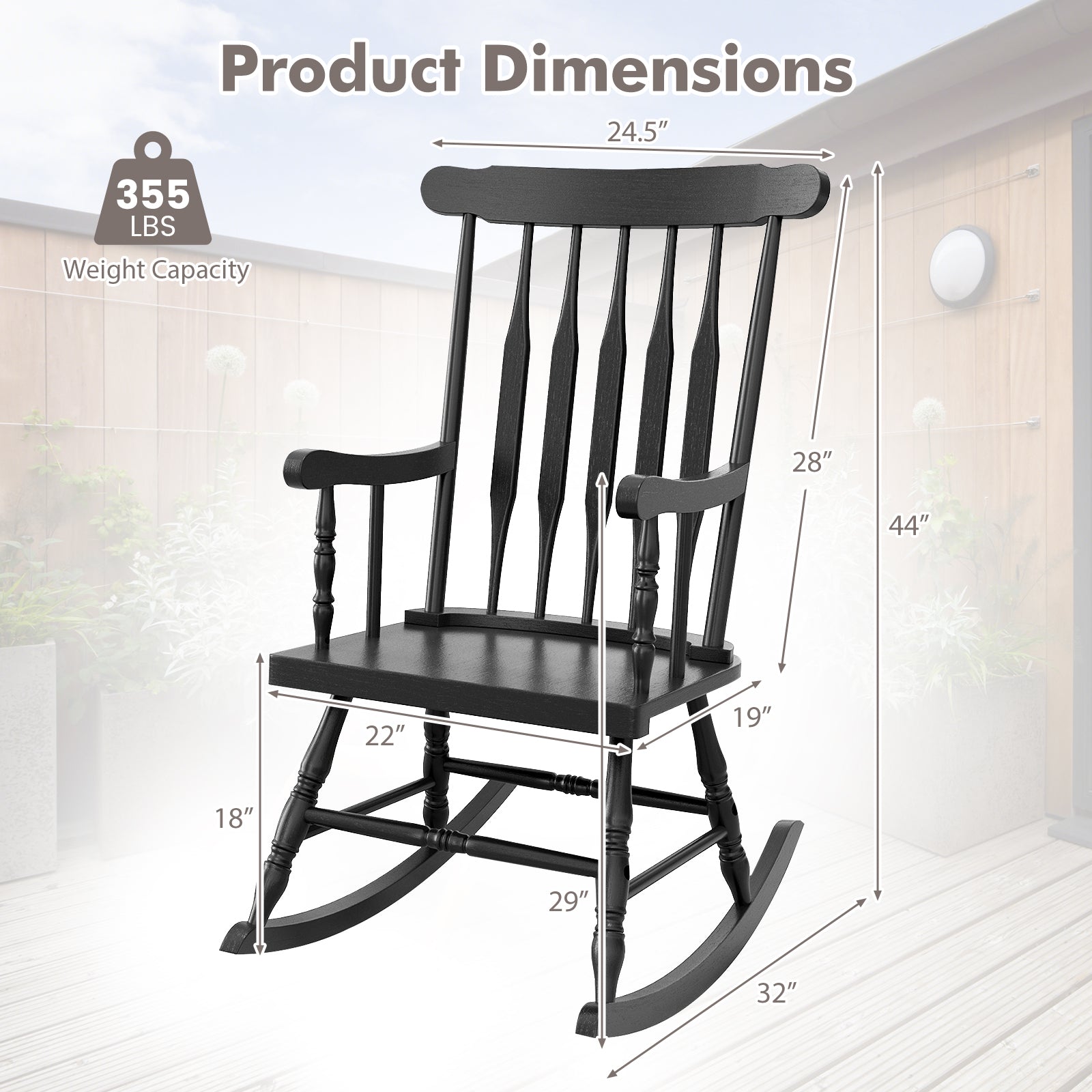 Rocking Chair with Solid Wooden Frame for Garden and Patio
