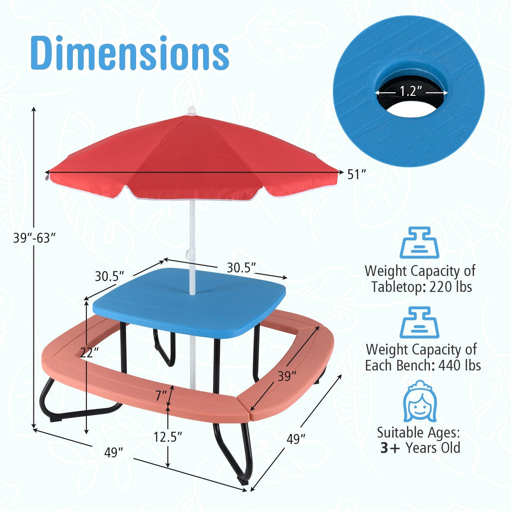 Toddler Outdoor Activity Table with Adjustable and Collapsible Umbrella