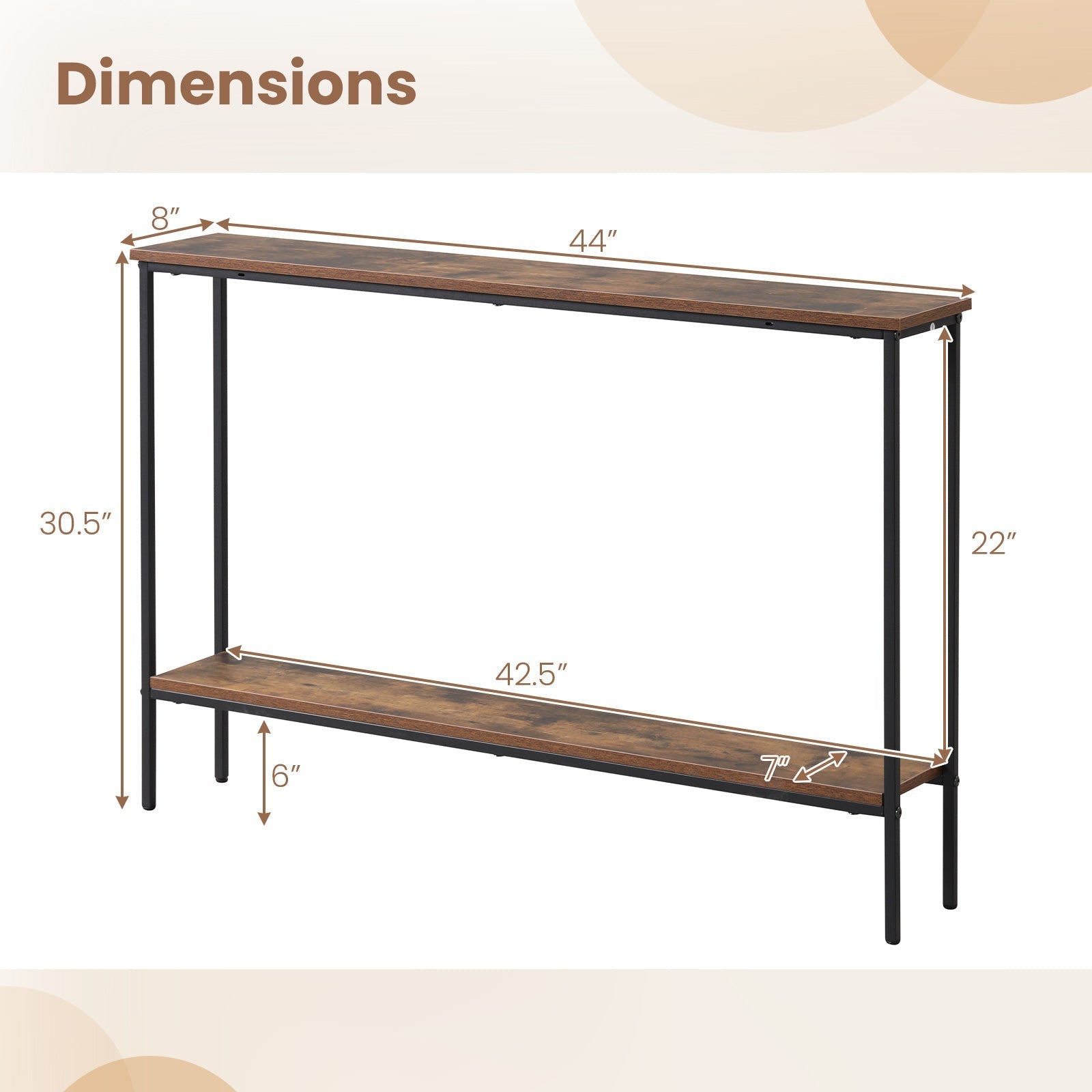 44 Inch Console Table with Shelf with Dual Anti-Tipping Kits