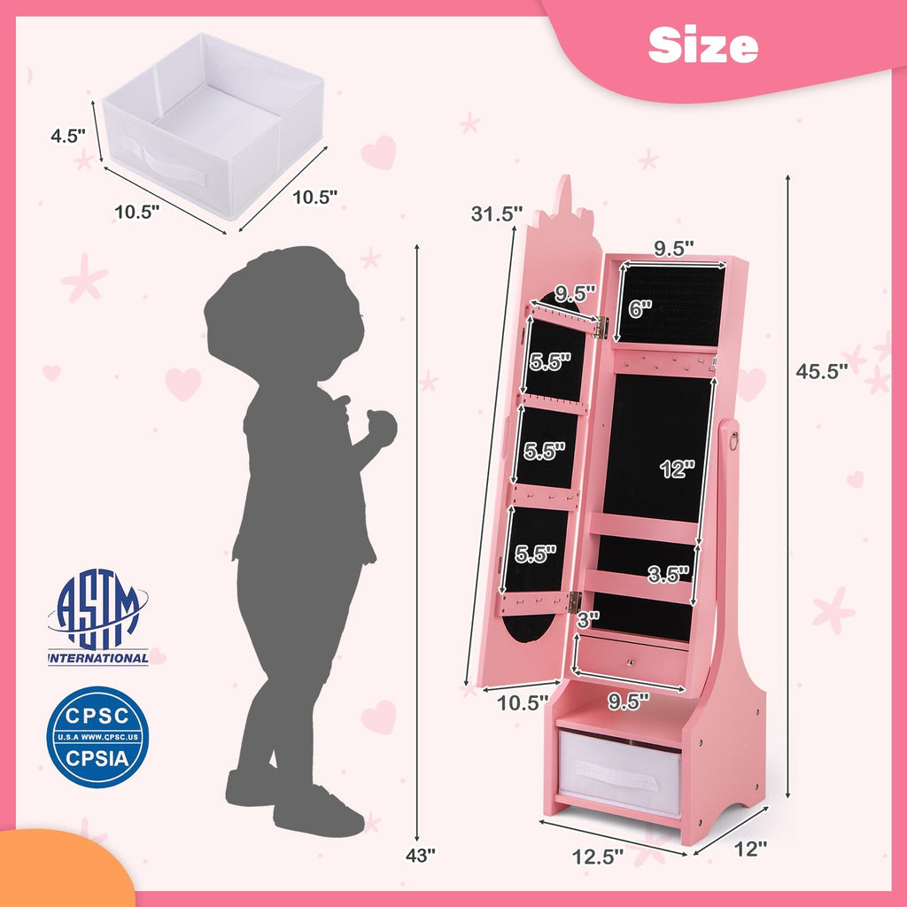Kids Jewelry Armoire Cabinet with Storage and 2 Tilt Angles