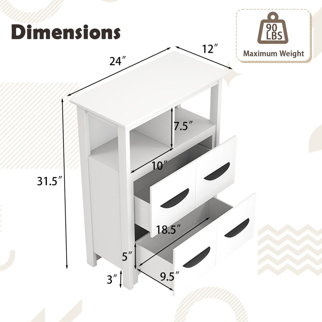 24 Inch Floor Cabinet with 2 Open Compartments and 2 Drawers-White