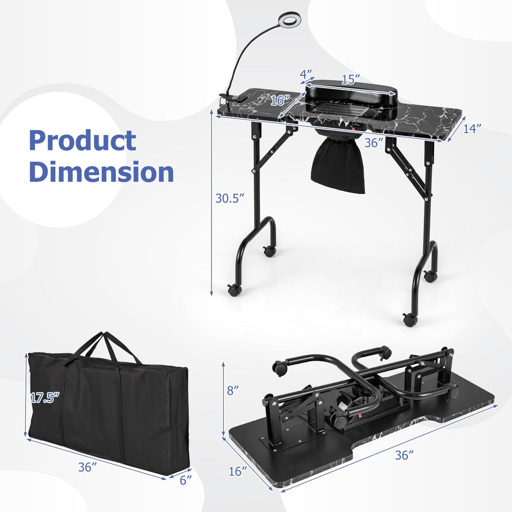 Folding Manicure Nail Table with Electric Dust Collector