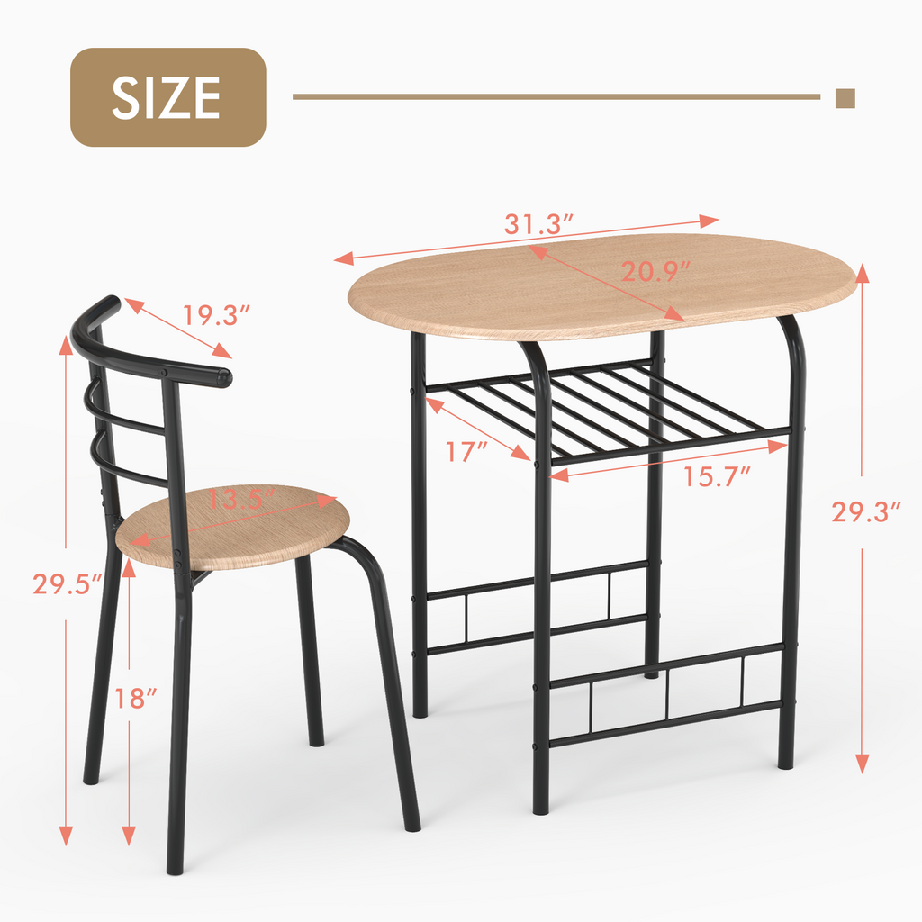3 pcs Home Kitchen Bistro Pub Dining Table 2 Chairs Set