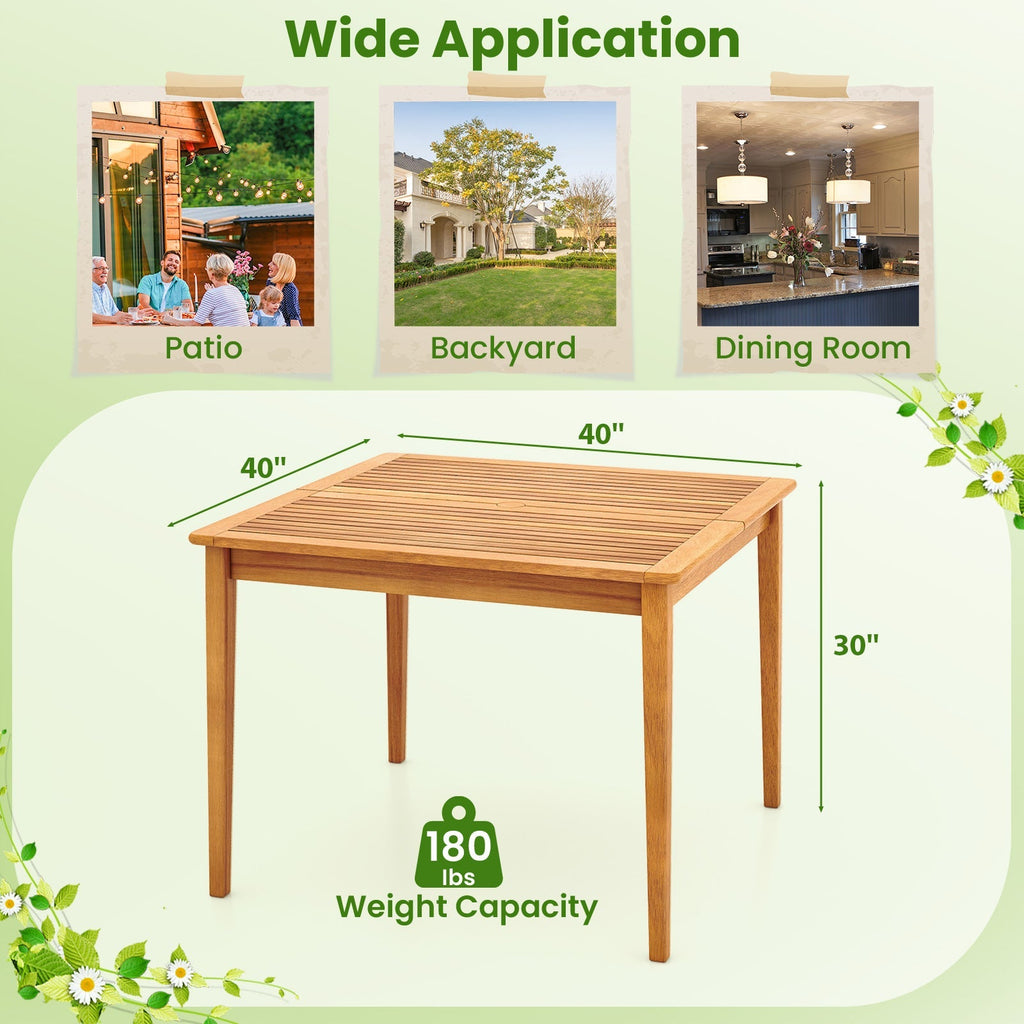 40 Inch Acacia Wood Dining Square Bistro Table with 1.96 Inch Umbrella Hole
