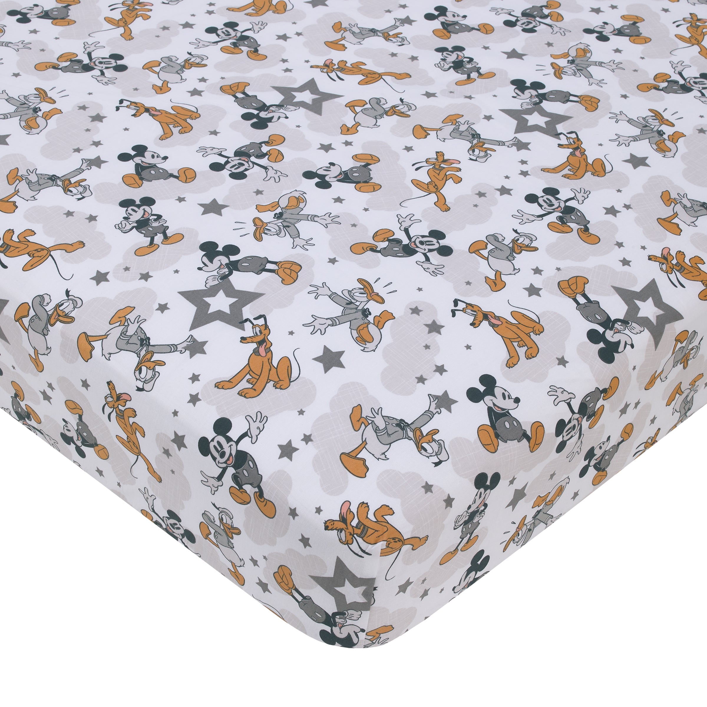 Mickey Mouse Love Mickey Gray, Navy, and Tan Donald Duck and Pluto, Clouds and Stars 3 Piece Nursery Crib Bedding Set - Comforter, Fitted Crib Sheet, and Crib Skirt