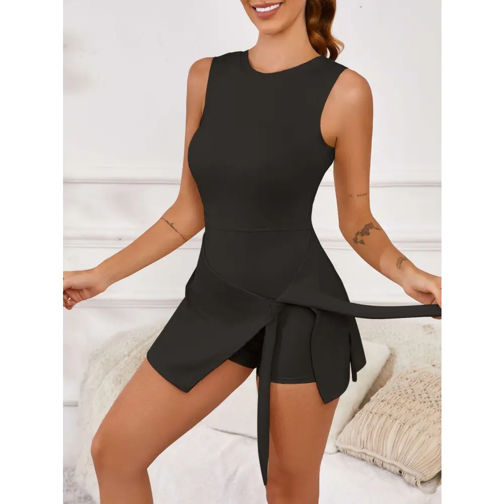 Sleeveless Side Slit Yoga Tennis Skirt Sport Dress