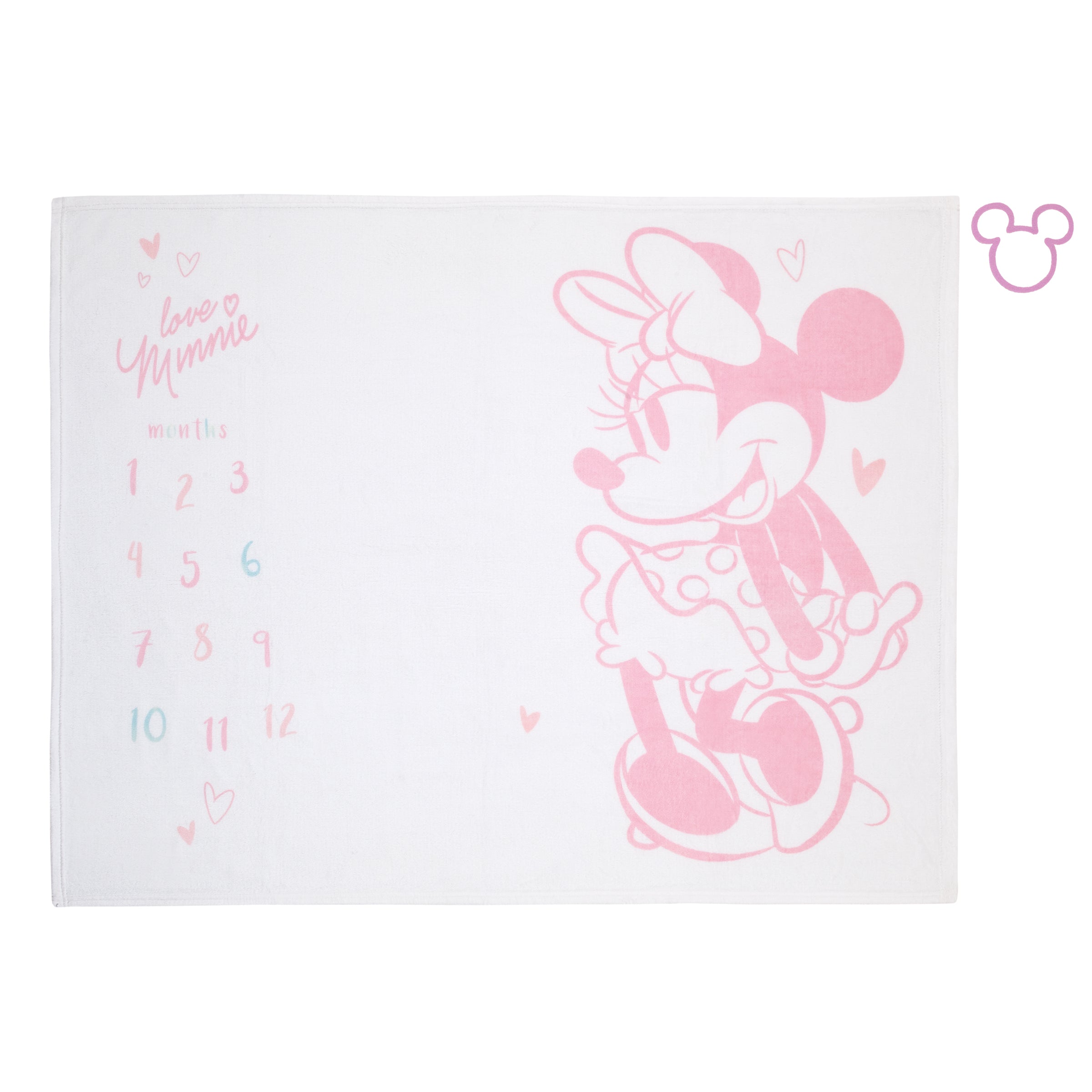 Minnie Mouse White, Pink, and Aqua Super Soft Milestone Baby Blanket