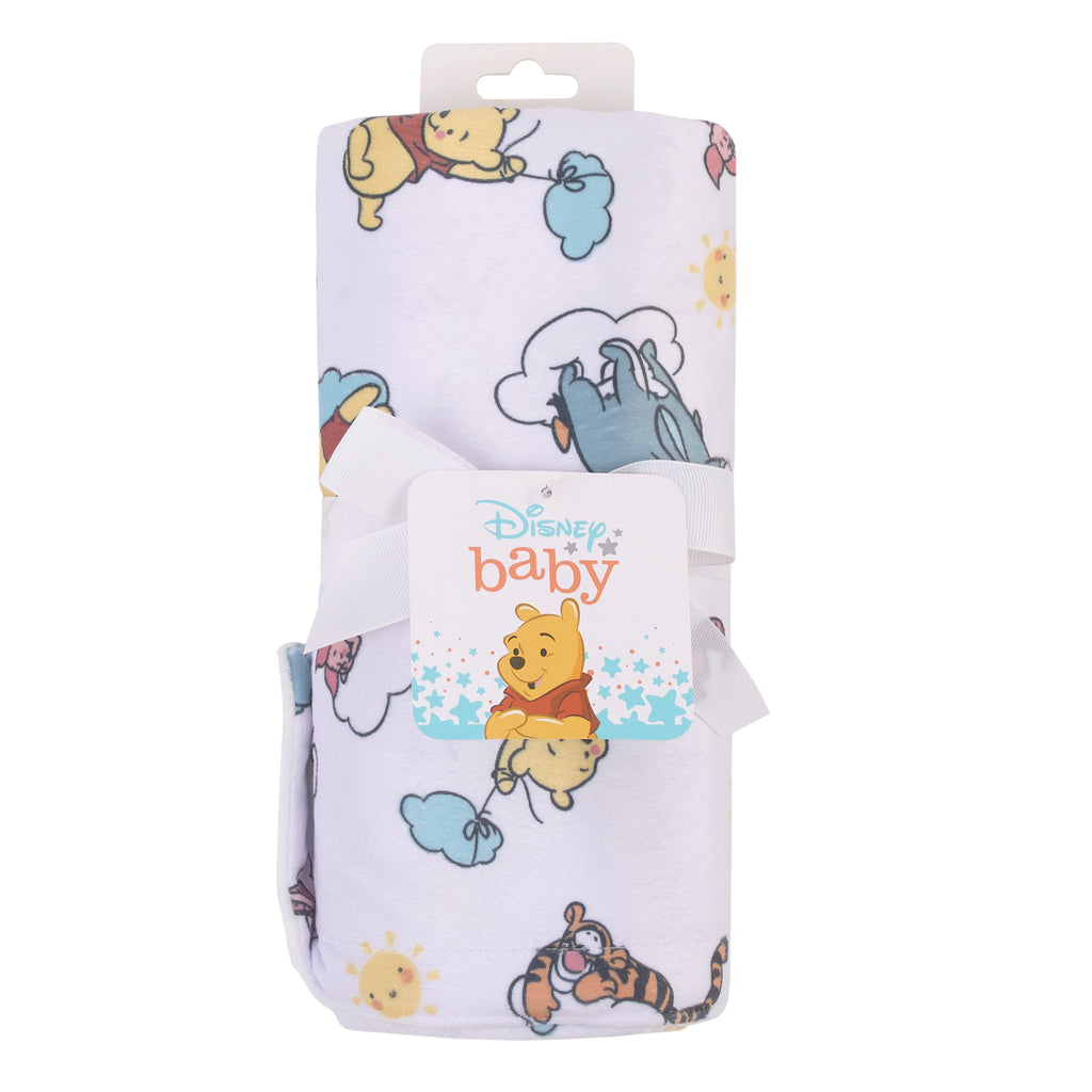 Winnie the Pooh So Loved Yellow, Aqua, and White Deluxe Reversible Super Soft Baby Blanket