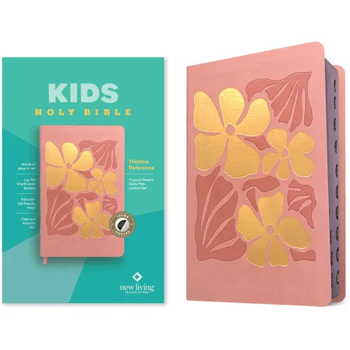 NLT Kids Bible, Thinline Reference Edition (Leatherlike, Tropical Flowers Dusty Pink, Indexed, Red Letter) - Imitation Leather