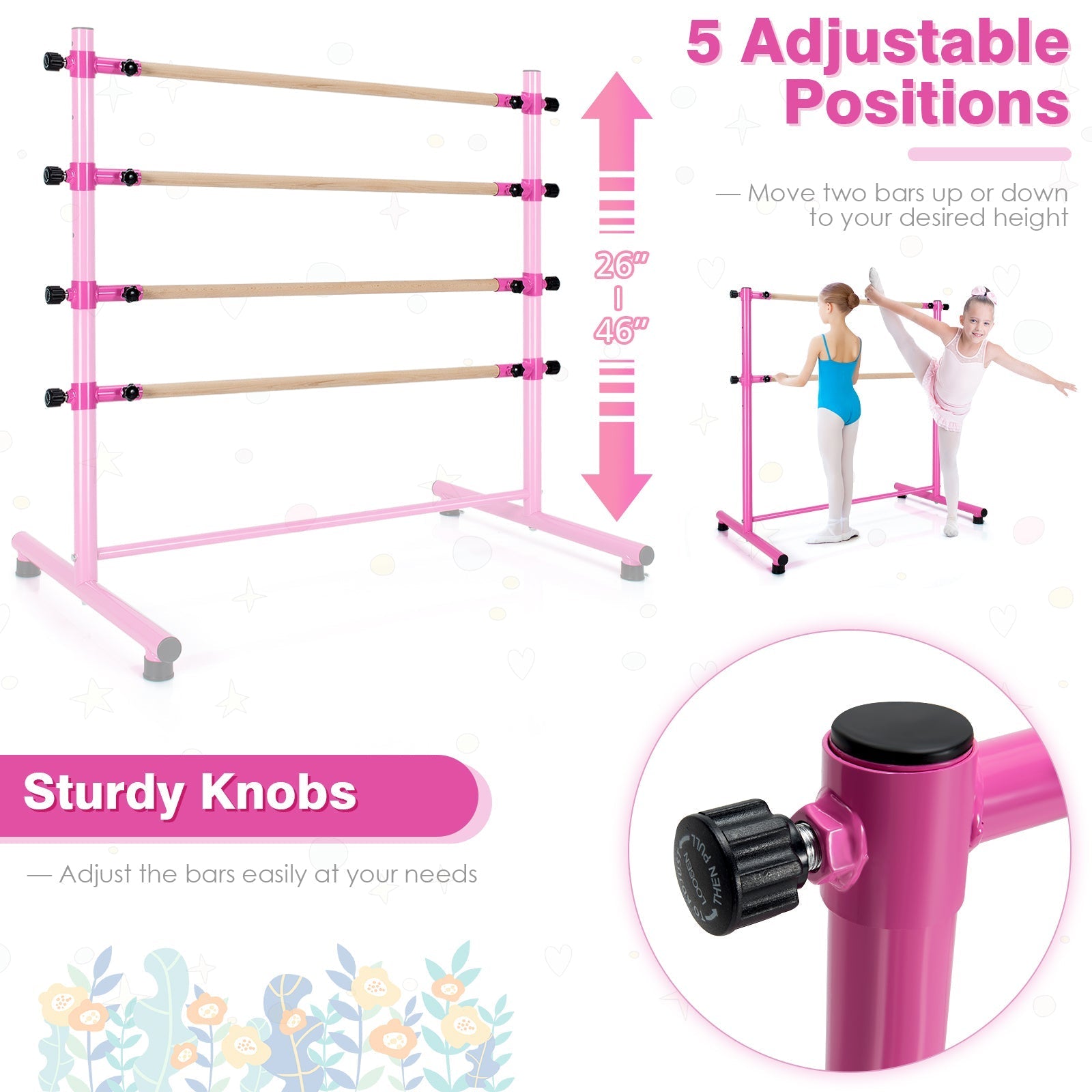 47 Inch Double Ballet Barre with Anti-Slip Footpads