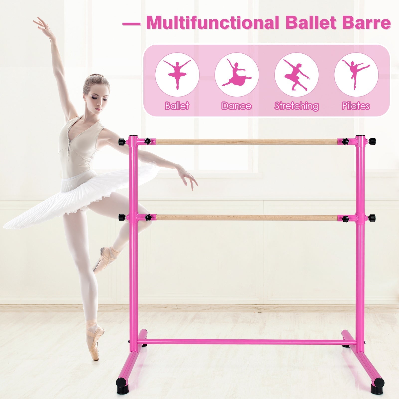 47 Inch Double Ballet Barre with Anti-Slip Footpads