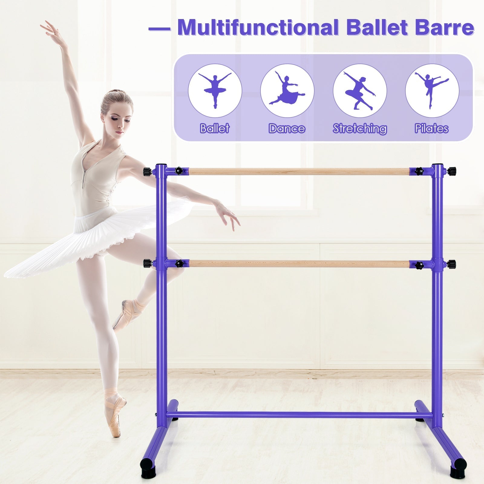 47 Inch Double Ballet Barre with Anti-Slip Footpads