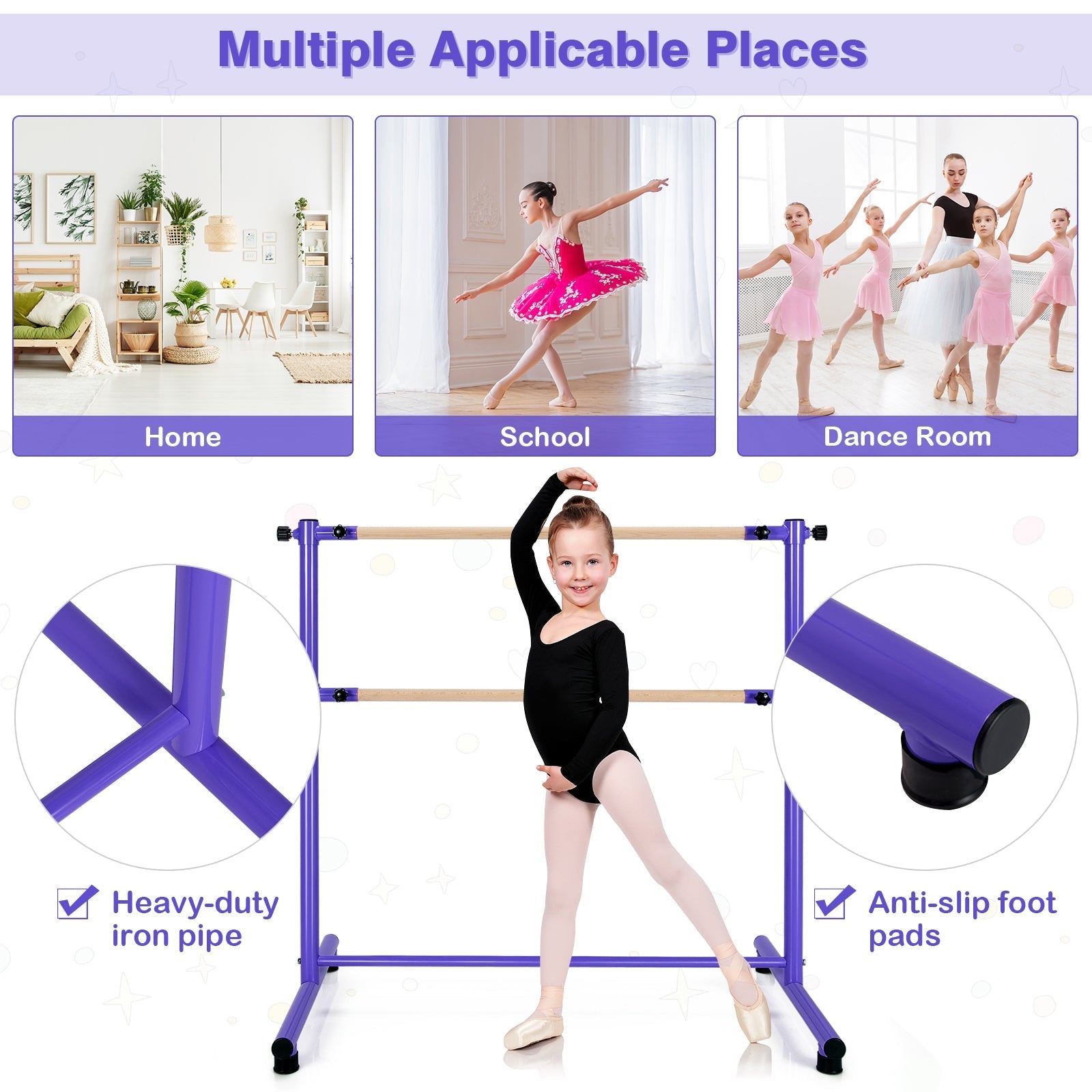 47 Inch Double Ballet Barre with Anti-Slip Footpads