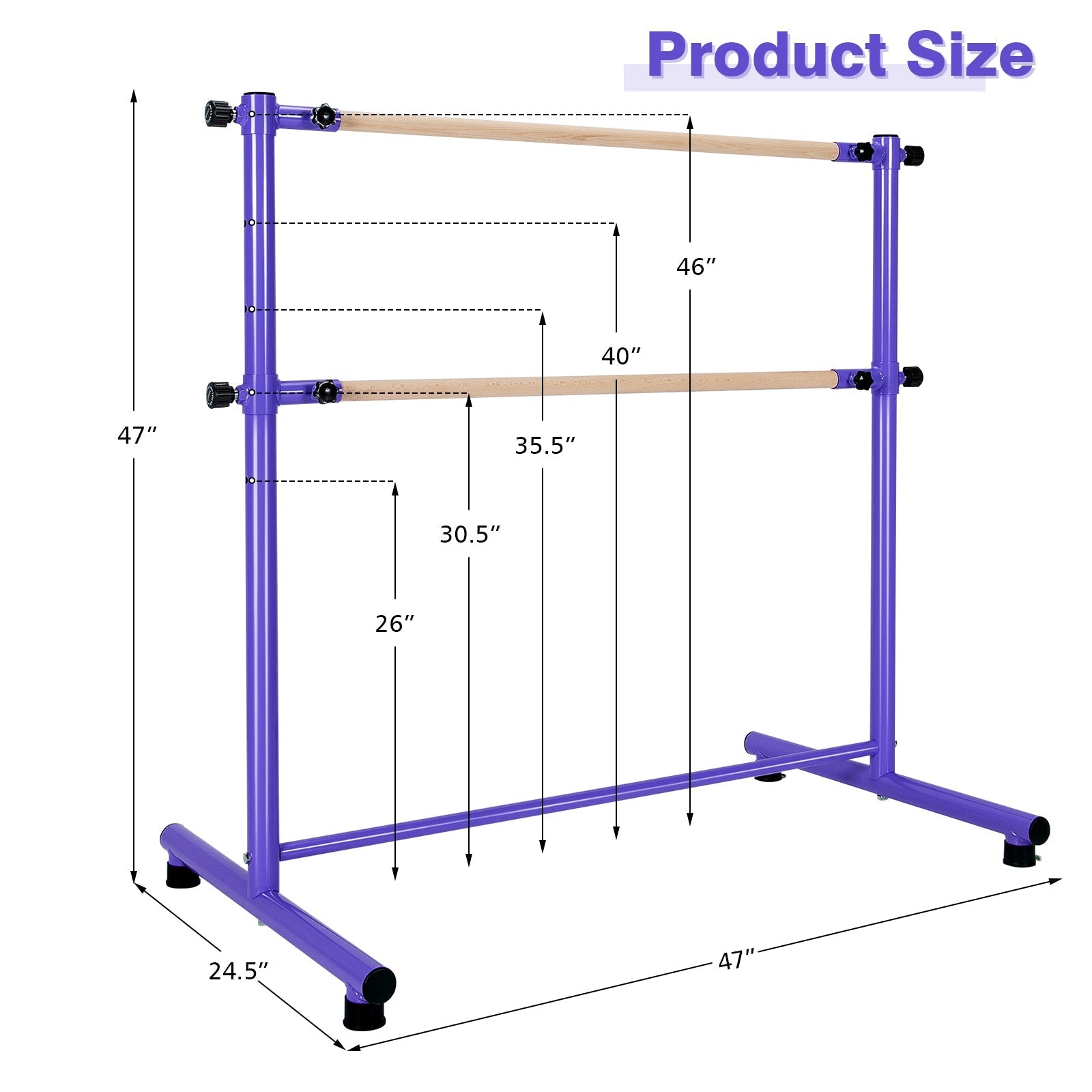 47 Inch Double Ballet Barre with Anti-Slip Footpads