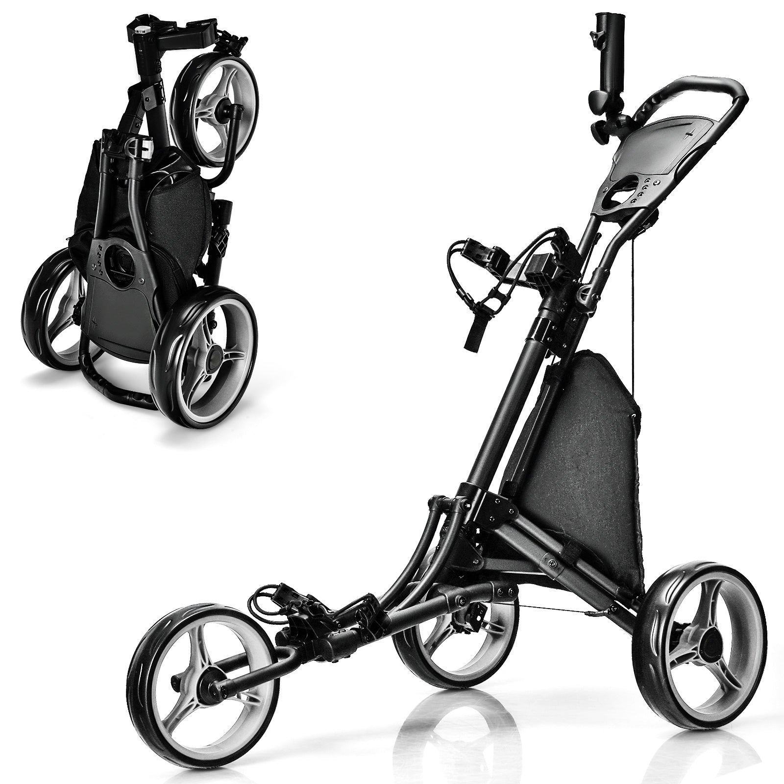 Folding 3 Wheels Golf Push Cart with Bag Scoreboard Adjustable Handle