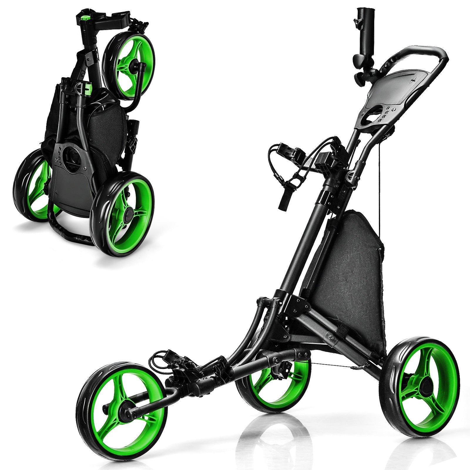 Folding 3 Wheels Golf Push Cart with Bag Scoreboard Adjustable Handle