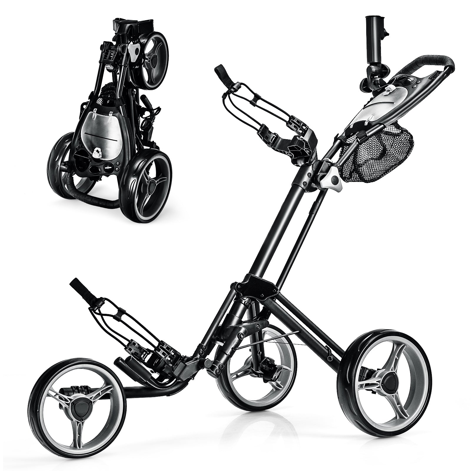 Folding 3 Wheels Golf Push Cart with Brake Scoreboard Adjustable Handle