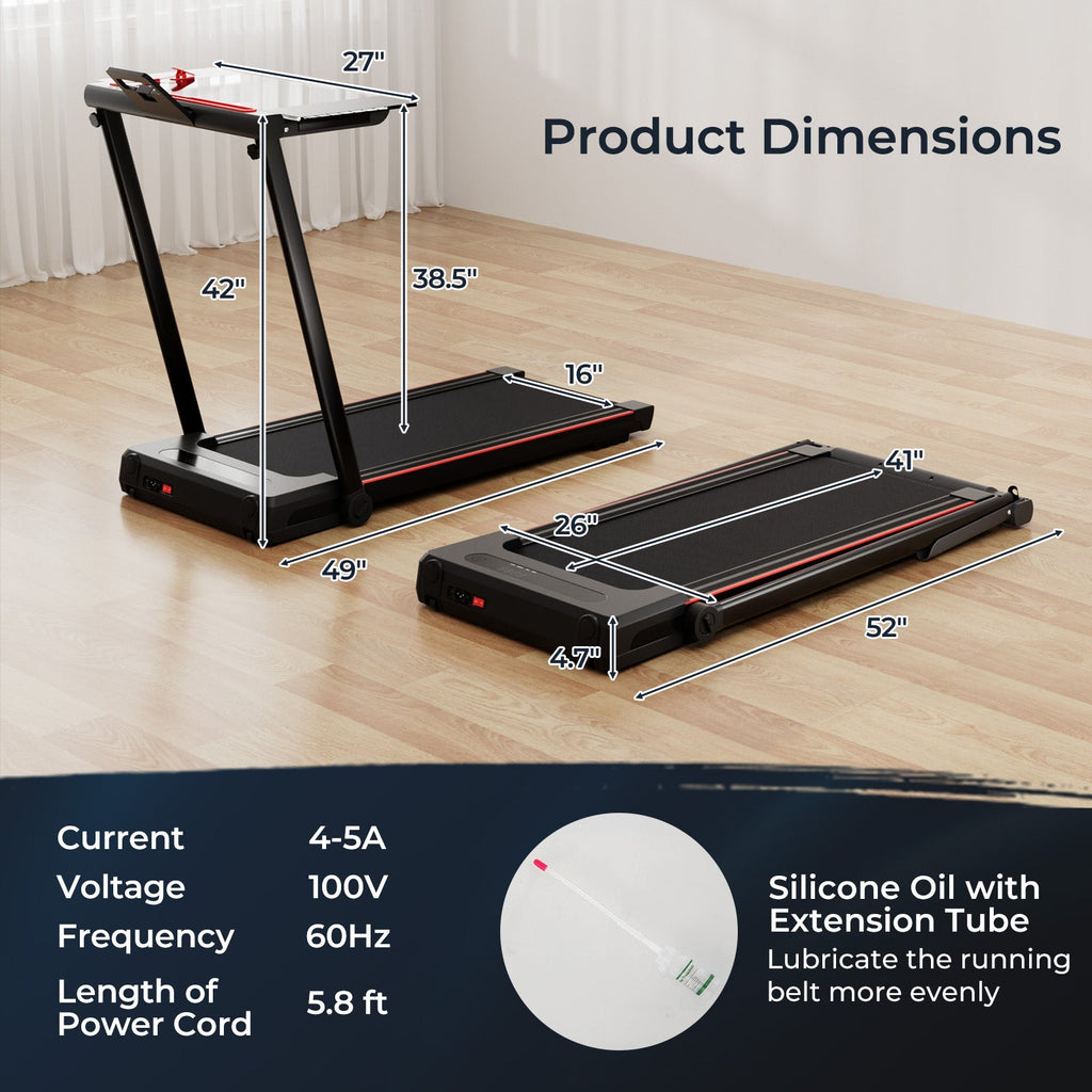 3-in-1 Folding Treadmill with Large Desk and LCD Display
