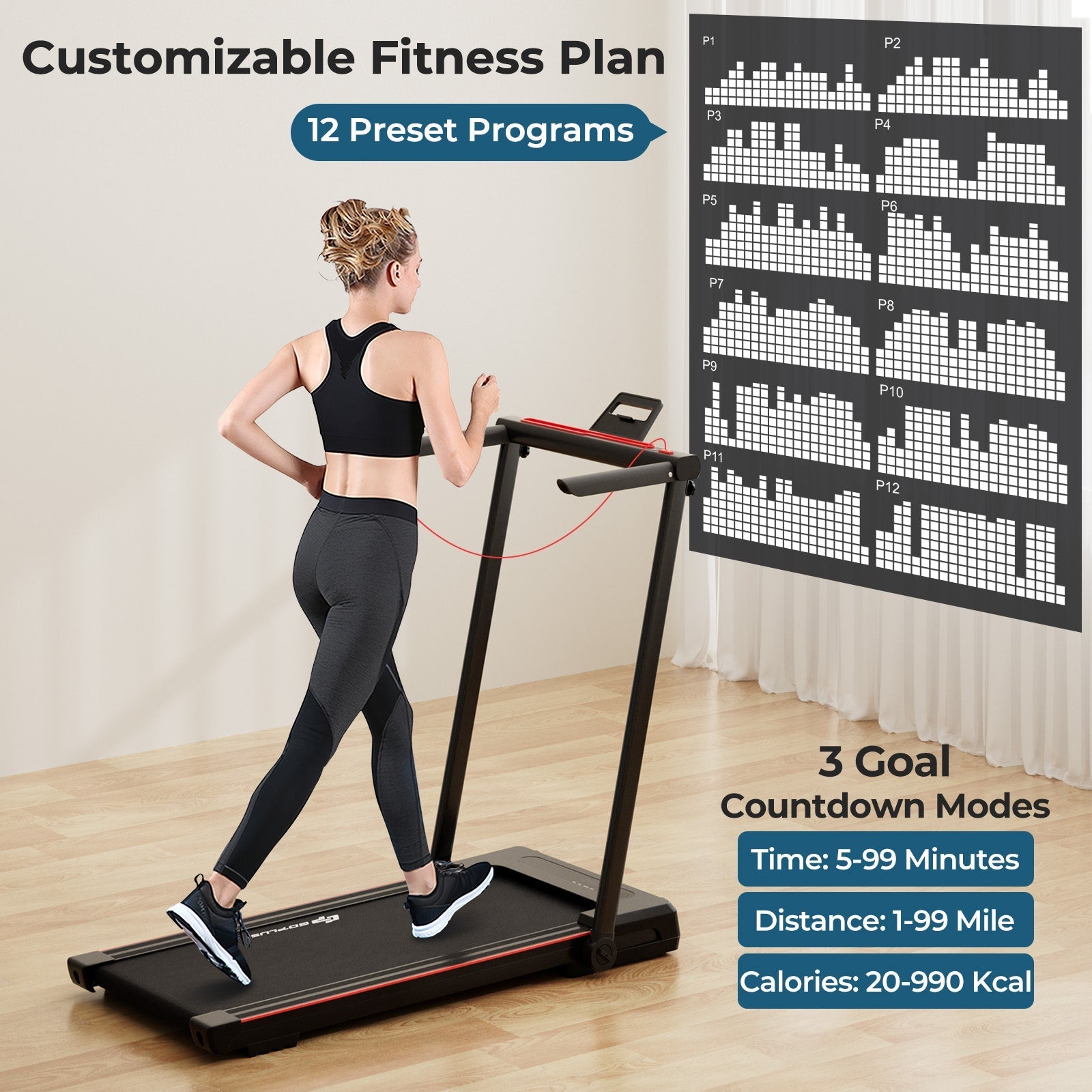3-in-1 Folding Treadmill with Large Desk and LCD Display