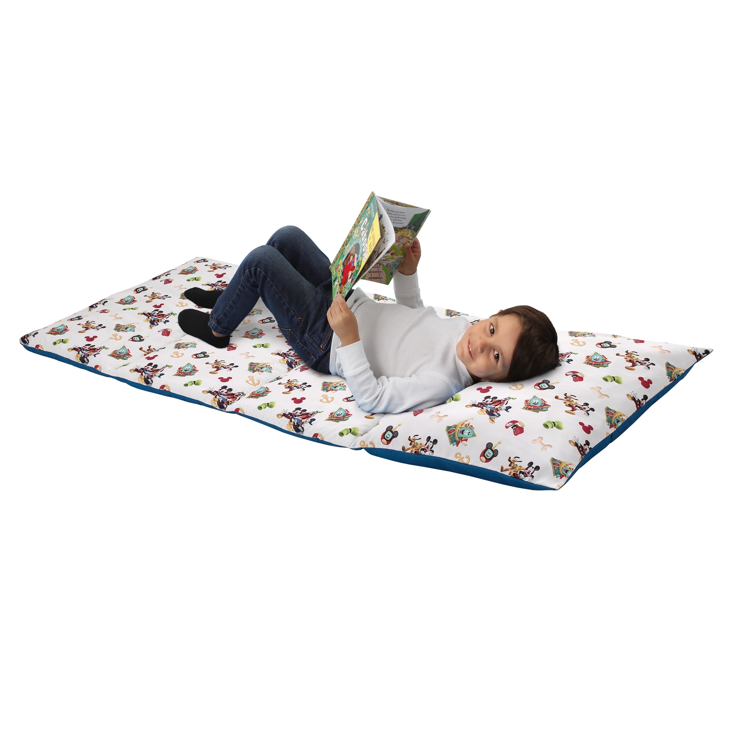 Mickey Mouse Funhouse Crew Blue, Red and Yellow, Funny,  Donald Duck, Goofy and Pluto Deluxe Easy Fold Toddler Nap Mat
