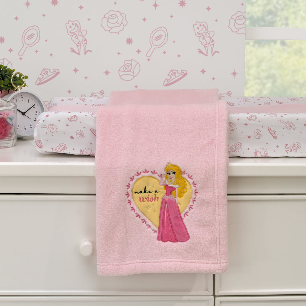 Disney Make A Wish Princess Pink Heart Aurora Super Soft Baby Blanket