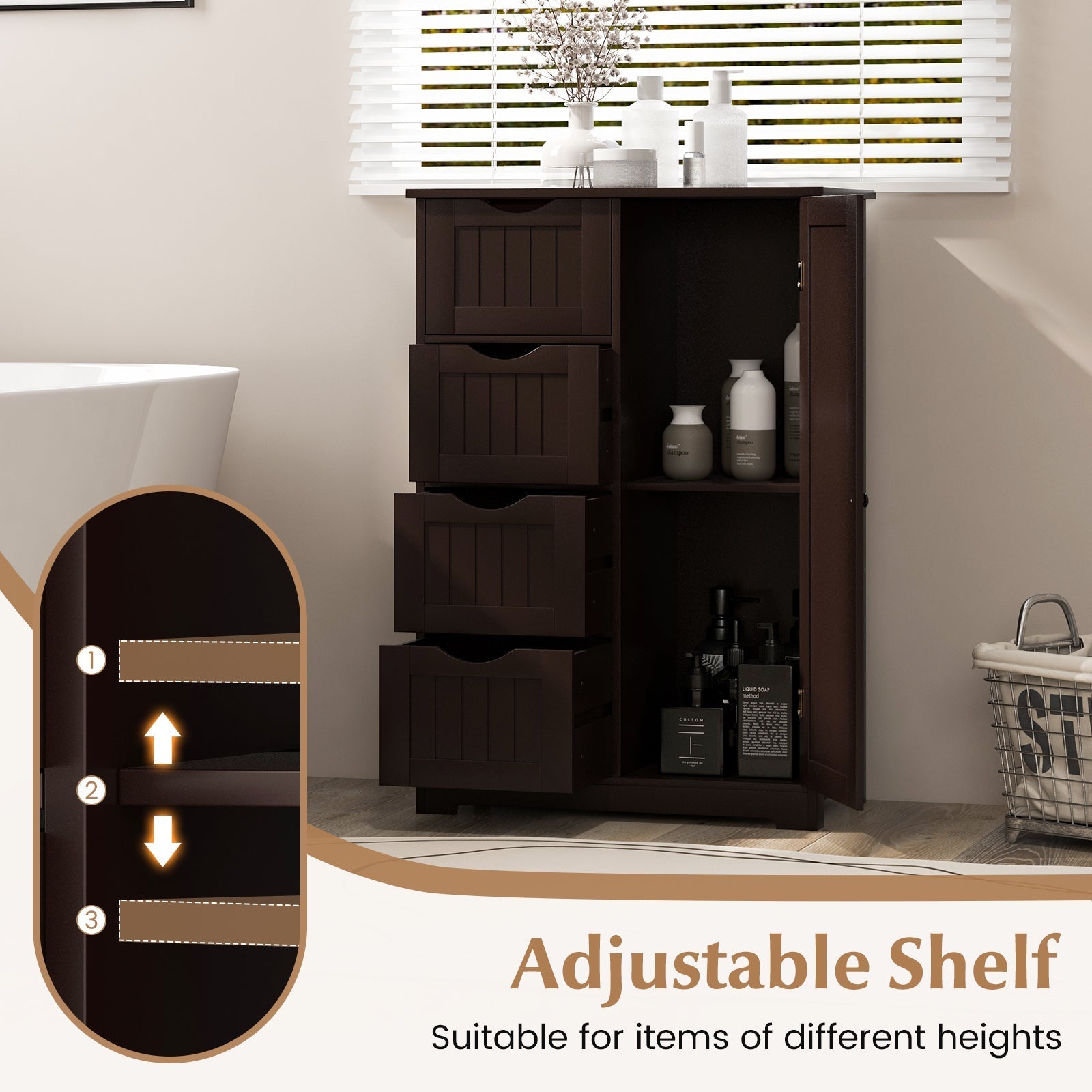 Standing Indoor Wooden Cabinet with 4 Drawers