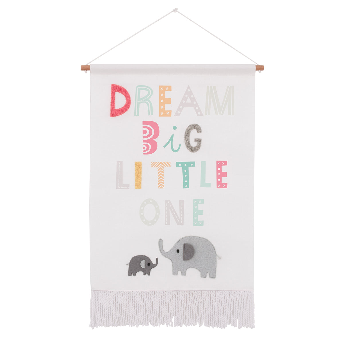 Dream Big Little One White, Gray, Teal, and Orange, Mama and Baby Elephants Wall DÃ©cor Banner