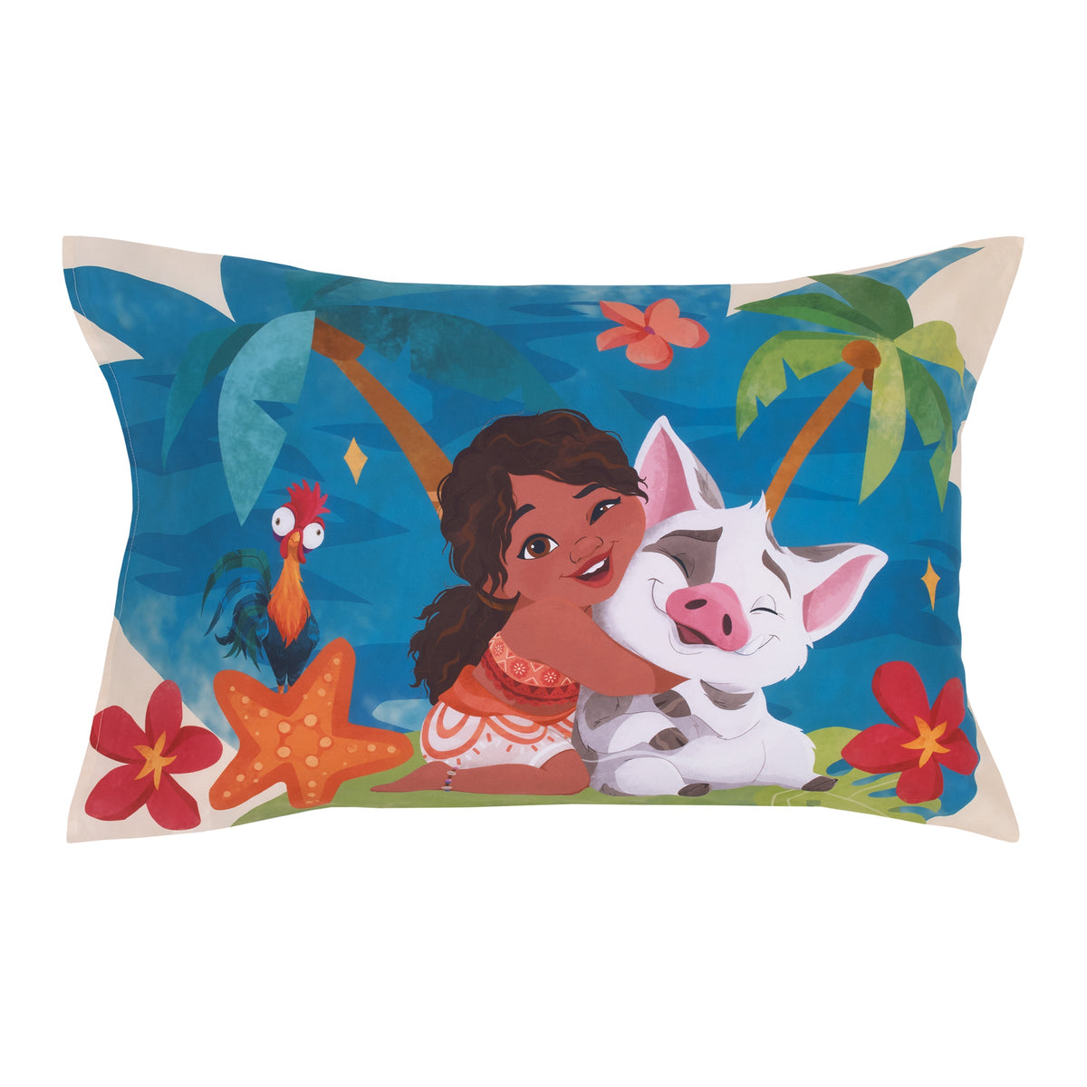 NoJo Disney Moana 2 Ocean Sisters 4 Piece Toddler Bed Set - Comforter, Fitted Bottom Sheet, Flat Top Sheet, Reversible Pillowcase, Aqua, and Orange
