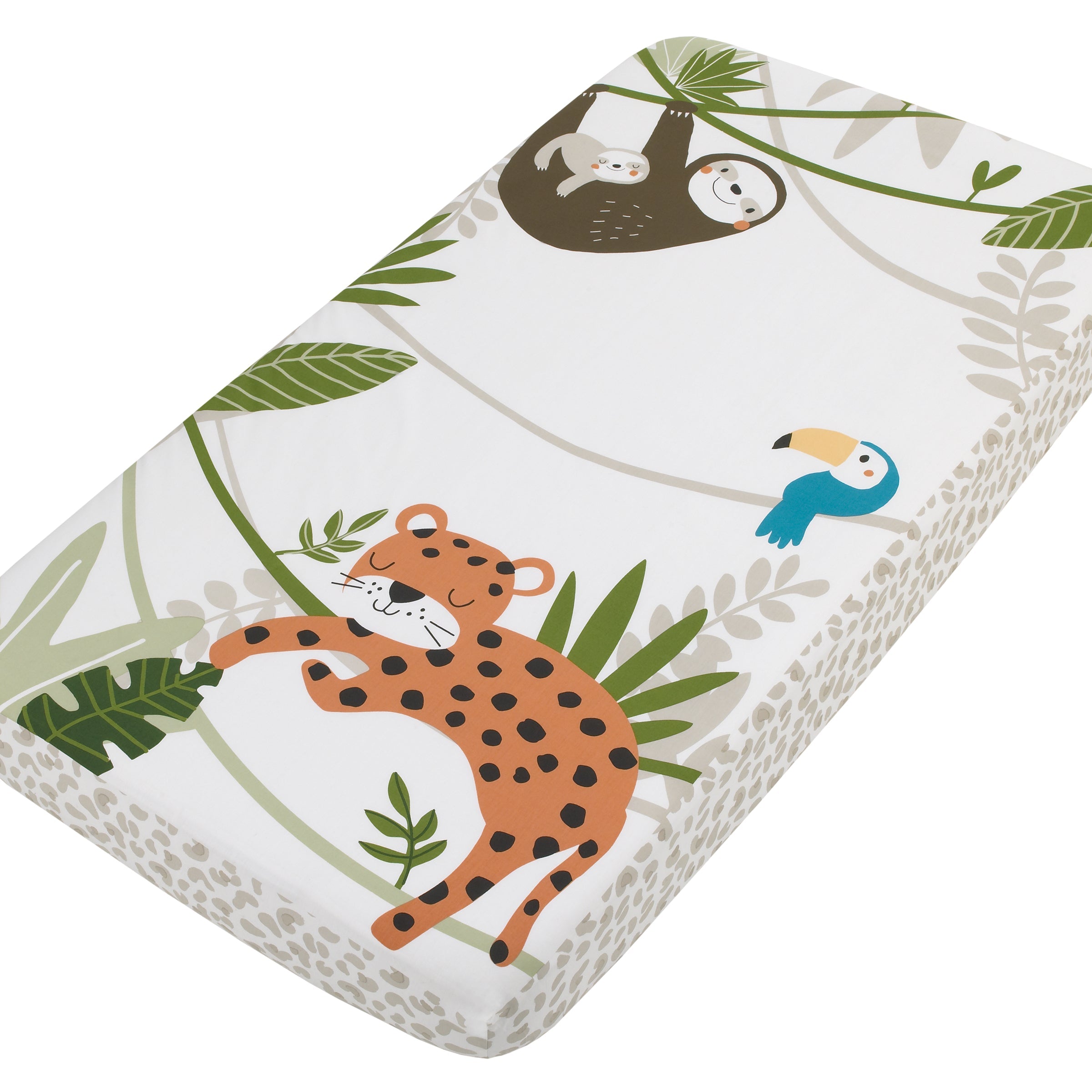 Jungle Gym Green, Brown, and Grey 100% Cotton Photo Op Nursery Fitted Crib Sheet