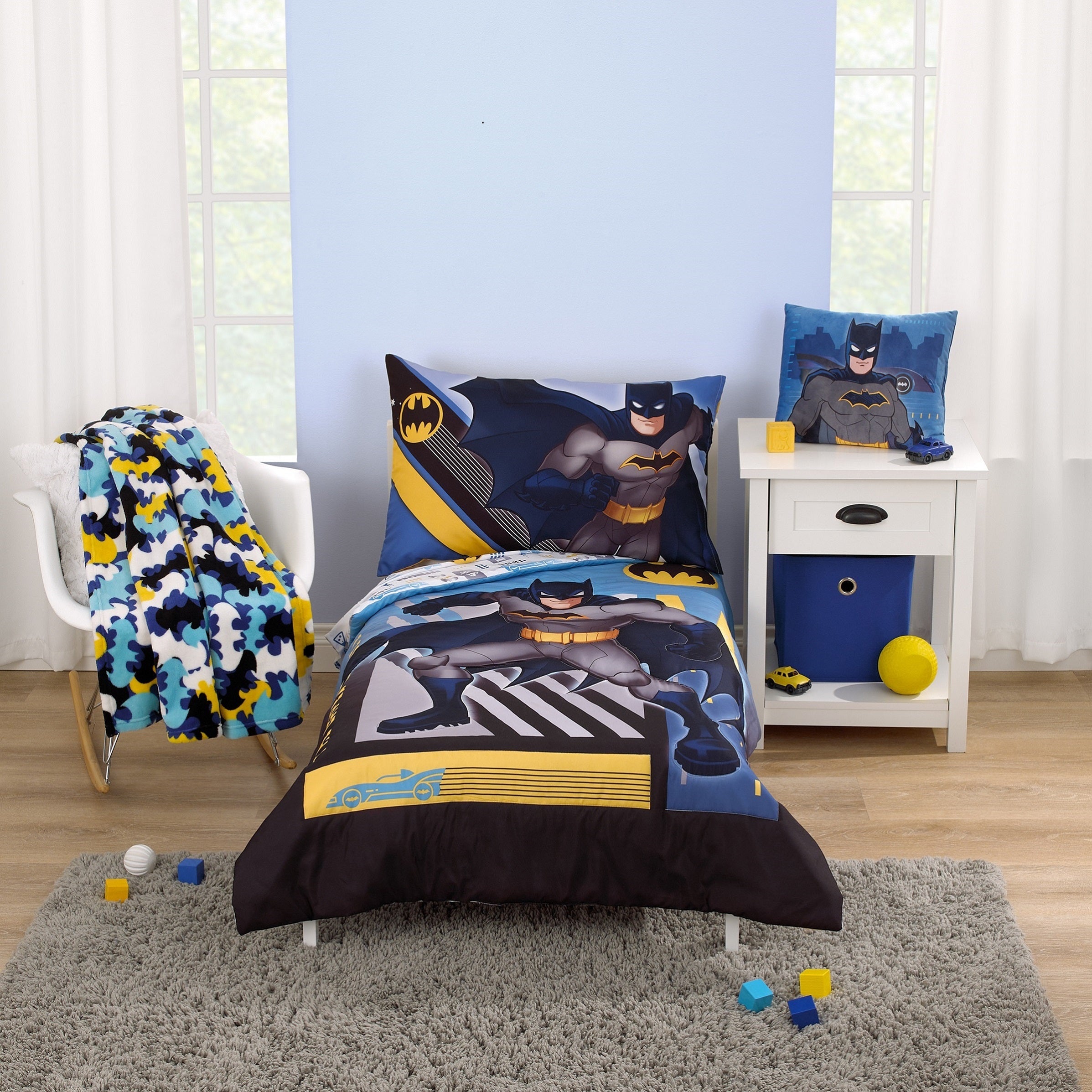 Batman The Caped Crusader Light Blue, Navy, Yellow and White Bat-Signal Super Soft Toddler Blanket