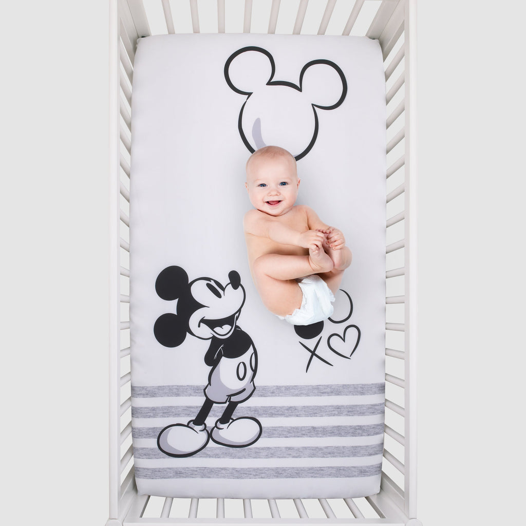 Mickey Mouse - Grey, Ivory and Black Photo Op Fitted Crib Sheet