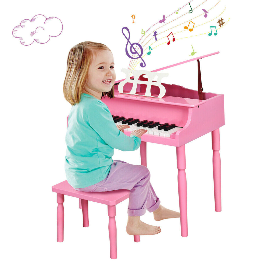 30-Key Wood Toy Kids Grand Piano with Bench