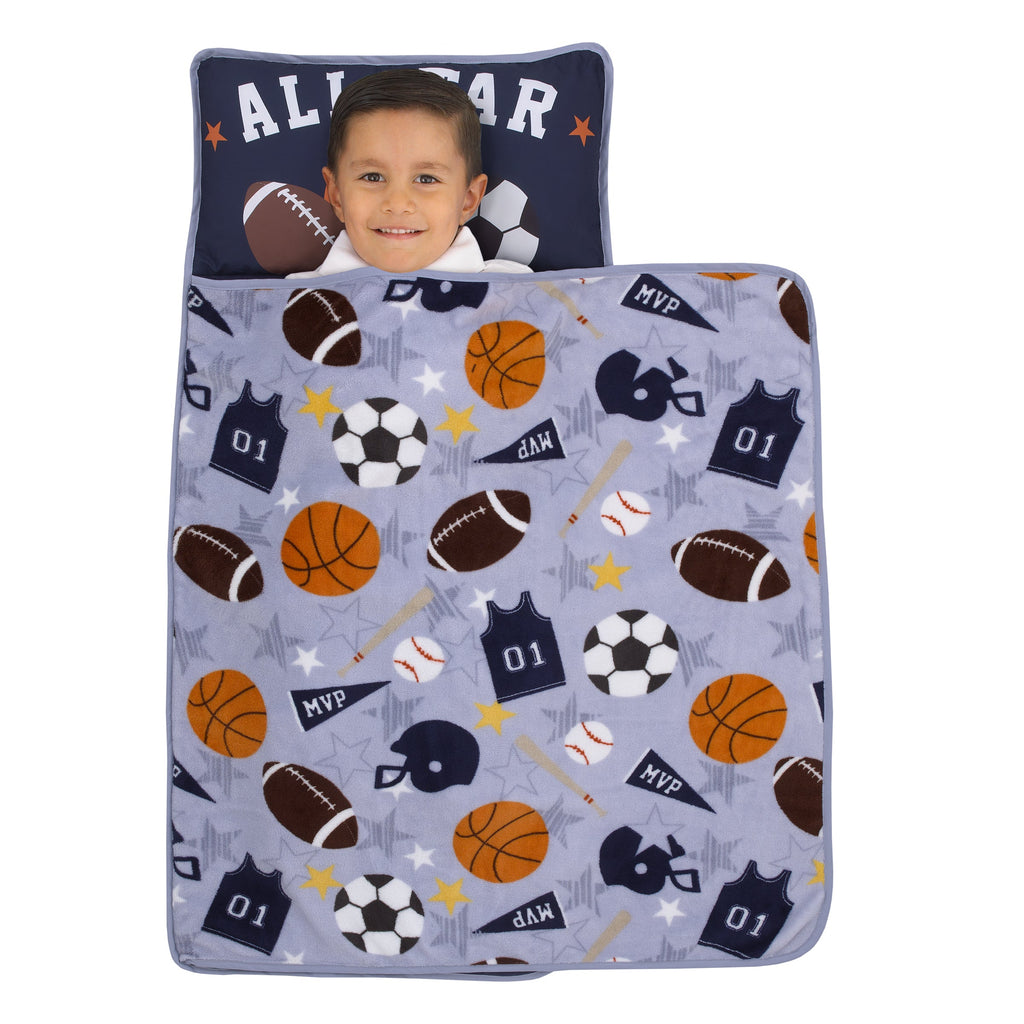 Sports Gray, Navy, Orange, and Brown Allstar Toddler Nap Mat