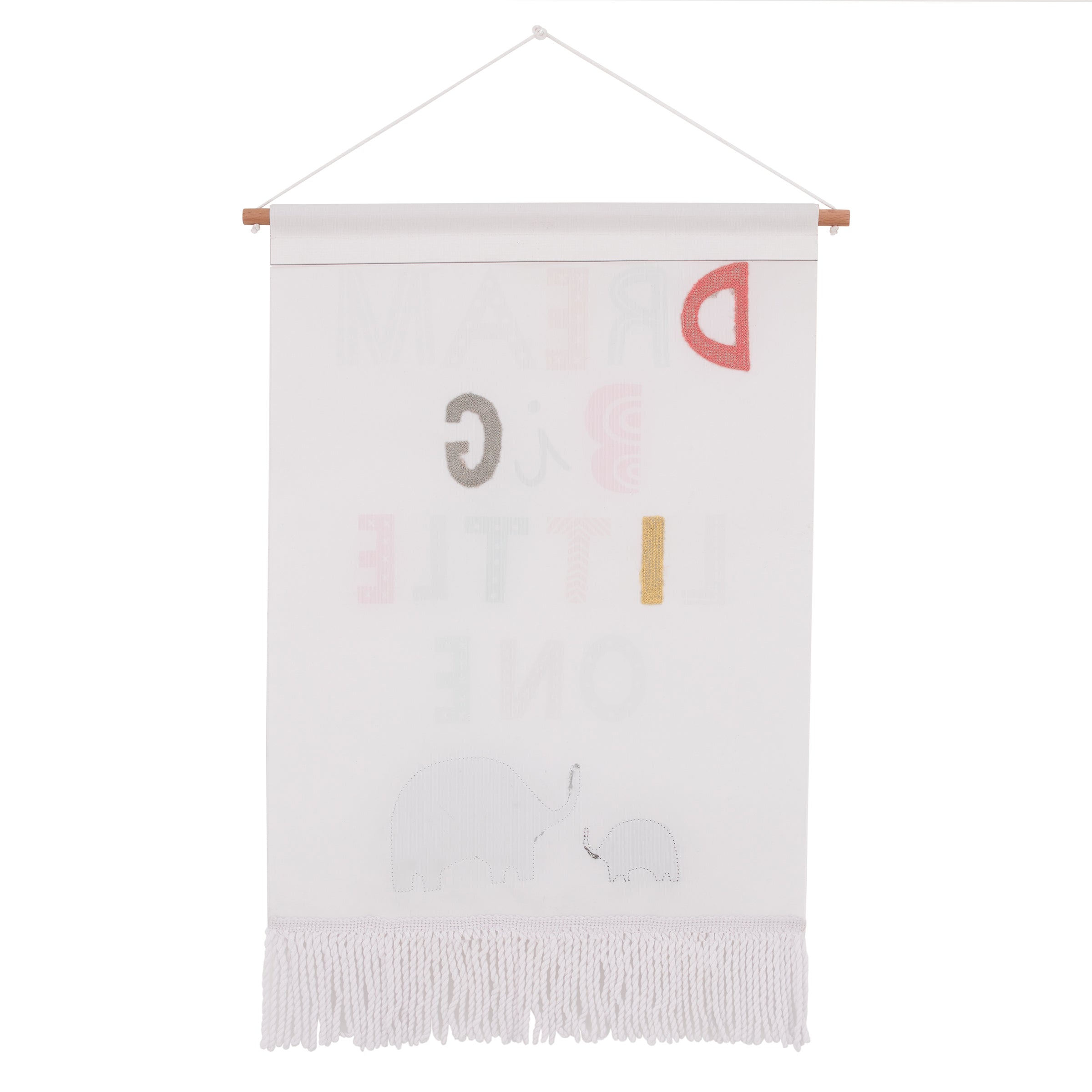 Dream Big Little One White, Gray, Teal, and Orange, Mama and Baby Elephants Wall DÃ©cor Banner