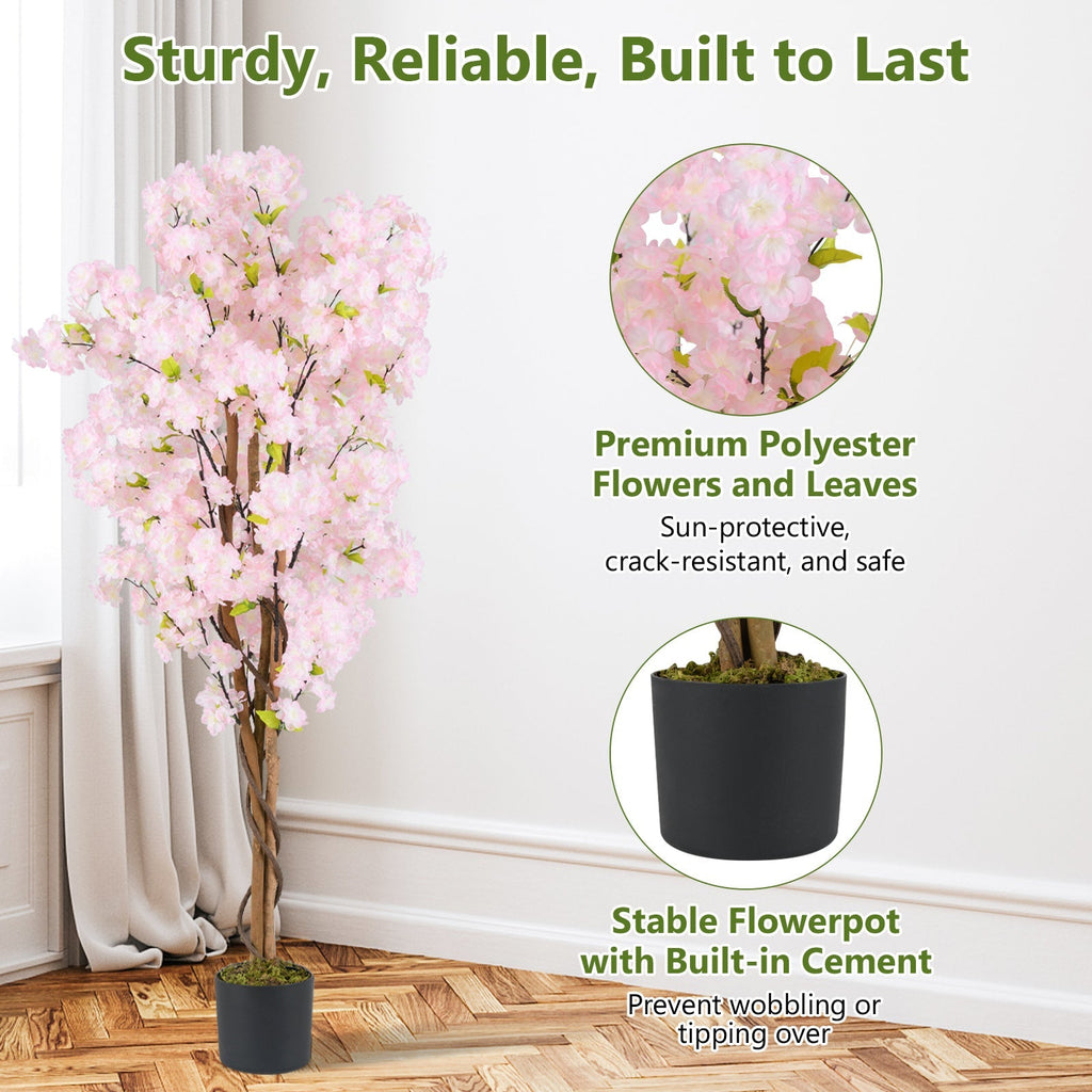 5 FT Tall Artificial Cherry Blossom Tree with Pink Flowers