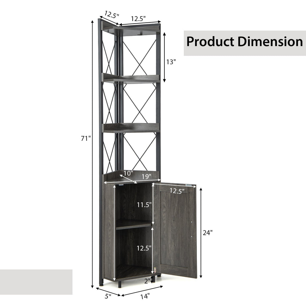 Tall Corner Storage Cabinet with 3-Tier Shelf and Enclosed Cabinet