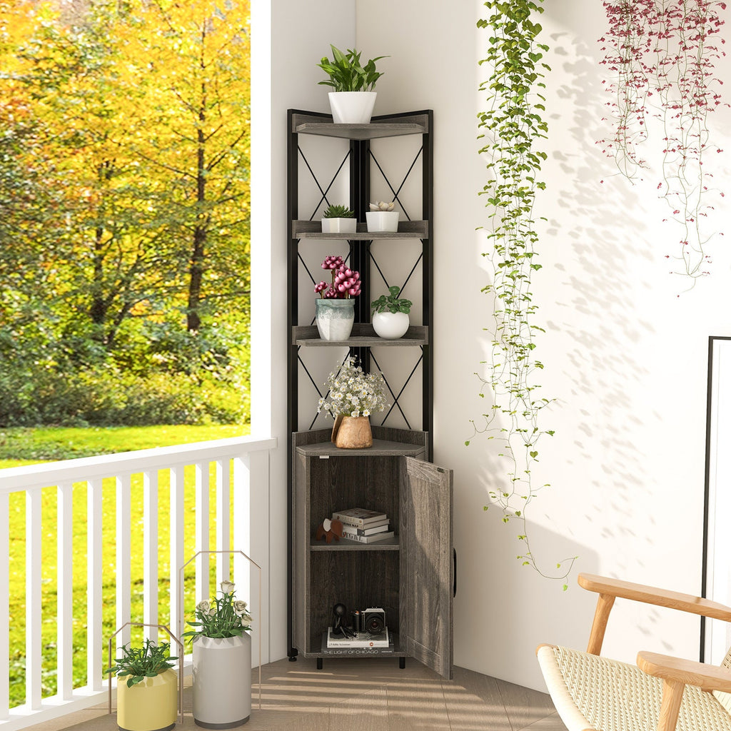 Tall Corner Storage Cabinet with 3-Tier Shelf and Enclosed Cabinet