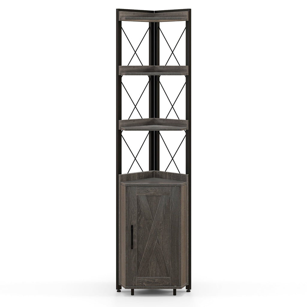 Tall Corner Storage Cabinet with 3-Tier Shelf and Enclosed Cabinet