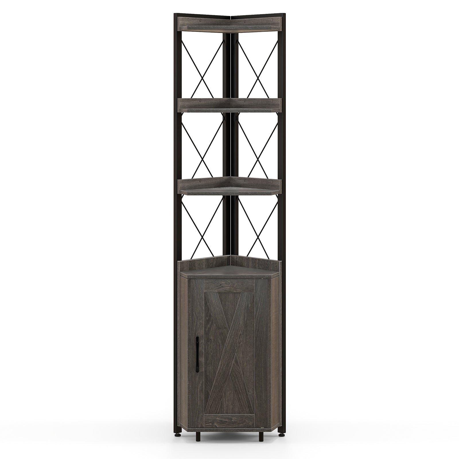 Tall Corner Storage Cabinet with 3-Tier Shelf and Enclosed Cabinet