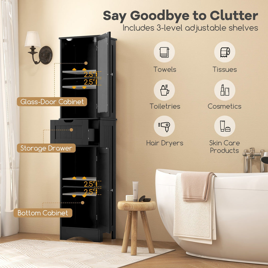 Tall Floor Storage Cabinet with 2 Doors and 1 Drawer for Bathroom