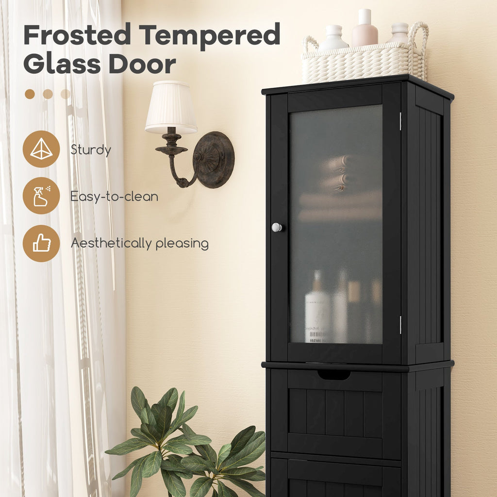 Tall Floor Storage Cabinet with 2 Doors and 1 Drawer for Bathroom