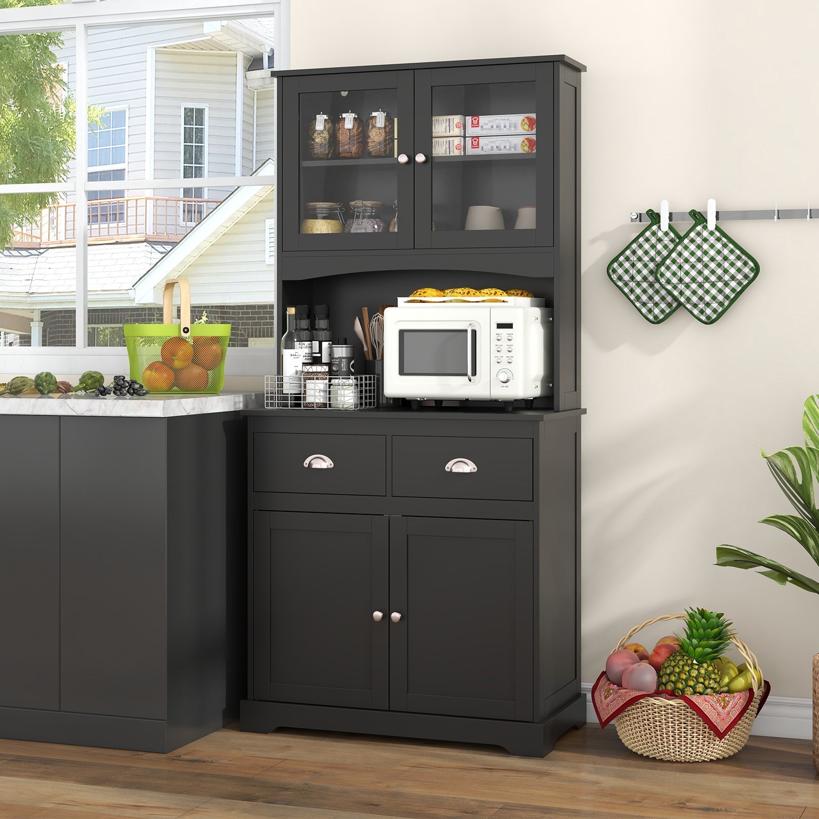 Tall Sideboard with 2 Drawers and Adjustable Shelves