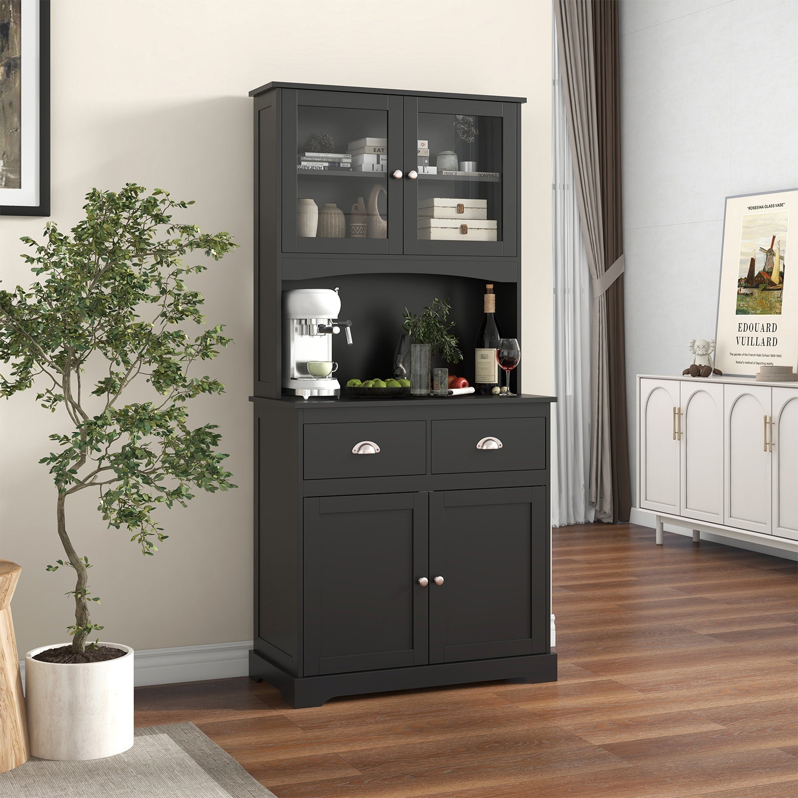 Tall Sideboard with 2 Drawers and Adjustable Shelves