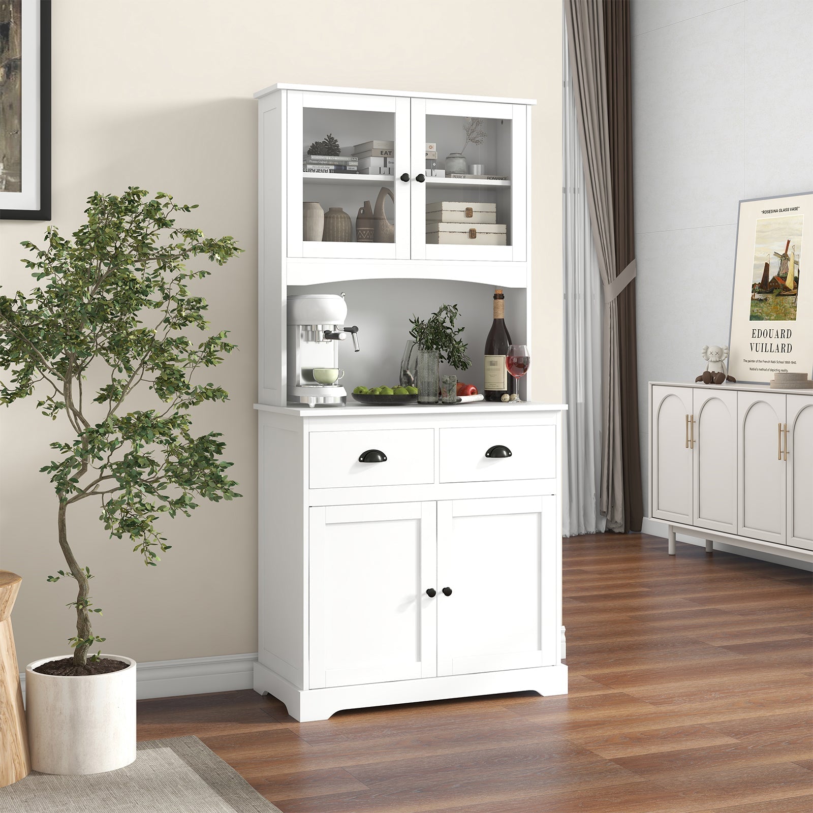 Tall Sideboard with 2 Drawers and Adjustable Shelves