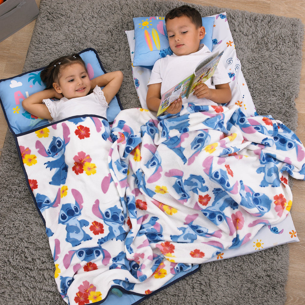 NoJo Disney "S" is for Stitch Toddler Nap Mat, Blue, Pink, Yellow, and White